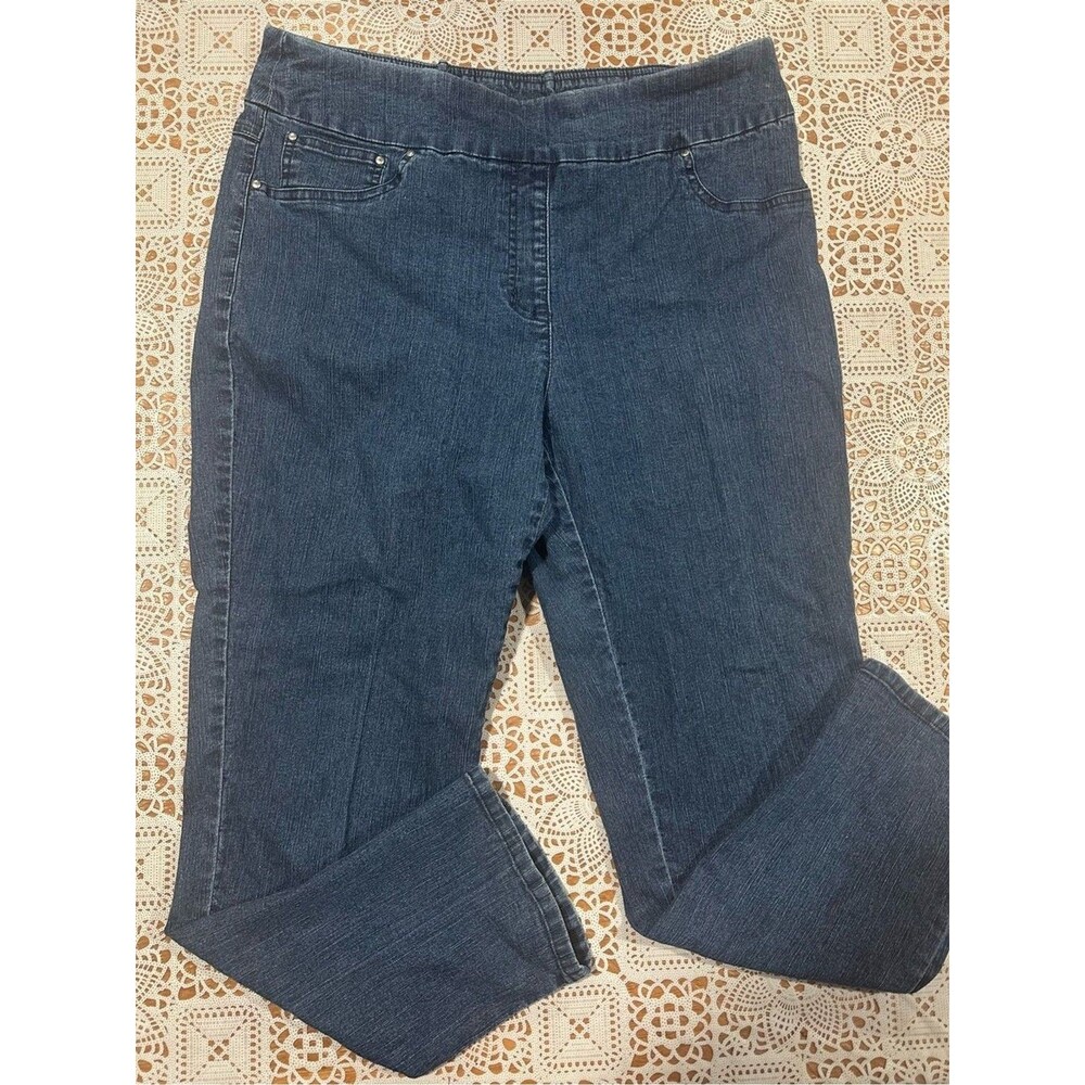 Ruby Rd Favorites Womens 12 Pull On Stretch Denim Jeans Blue Straight Leg